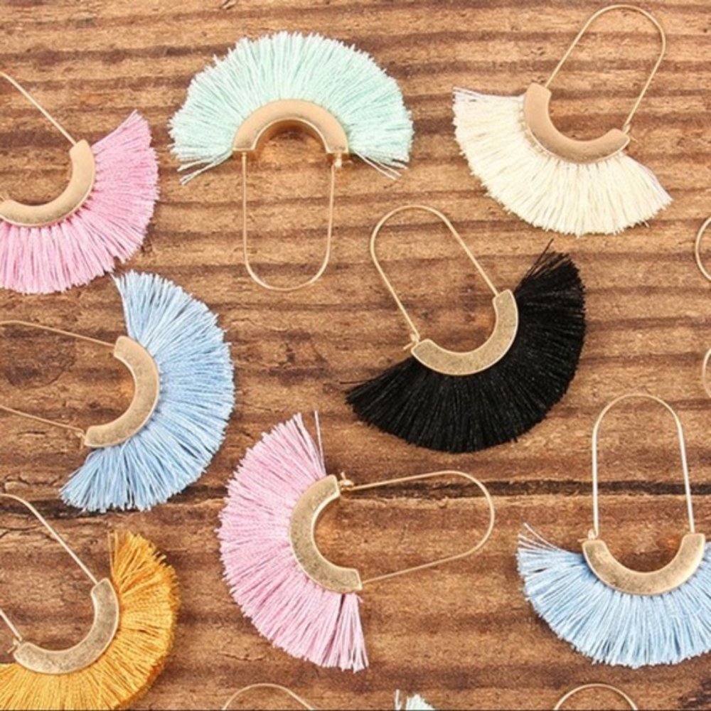 LAST PAIR! Pink Tassel Trim Earrings - Picture 4 of 4
